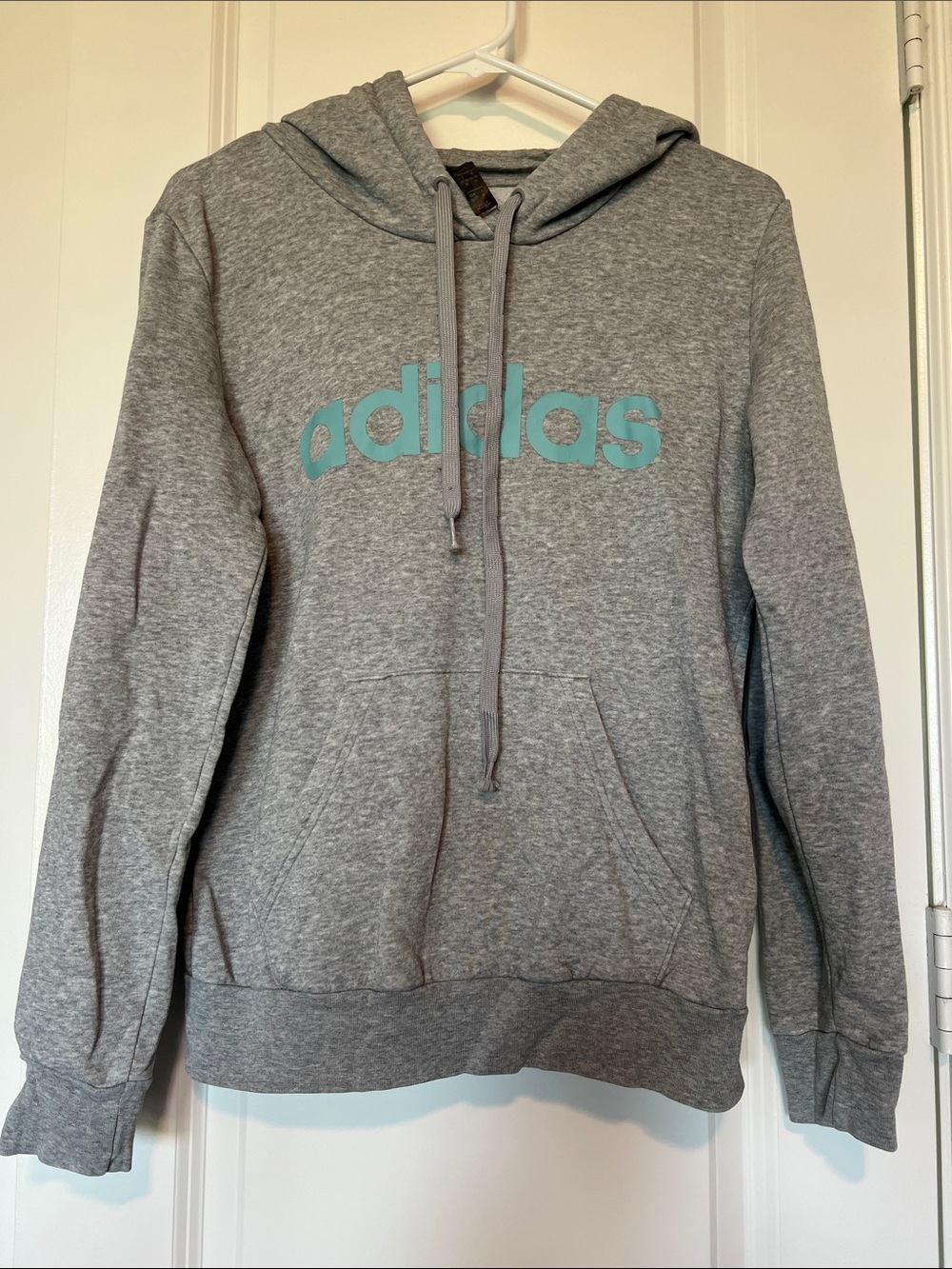 adidas Heather Gray Hoodie with Teal Logo